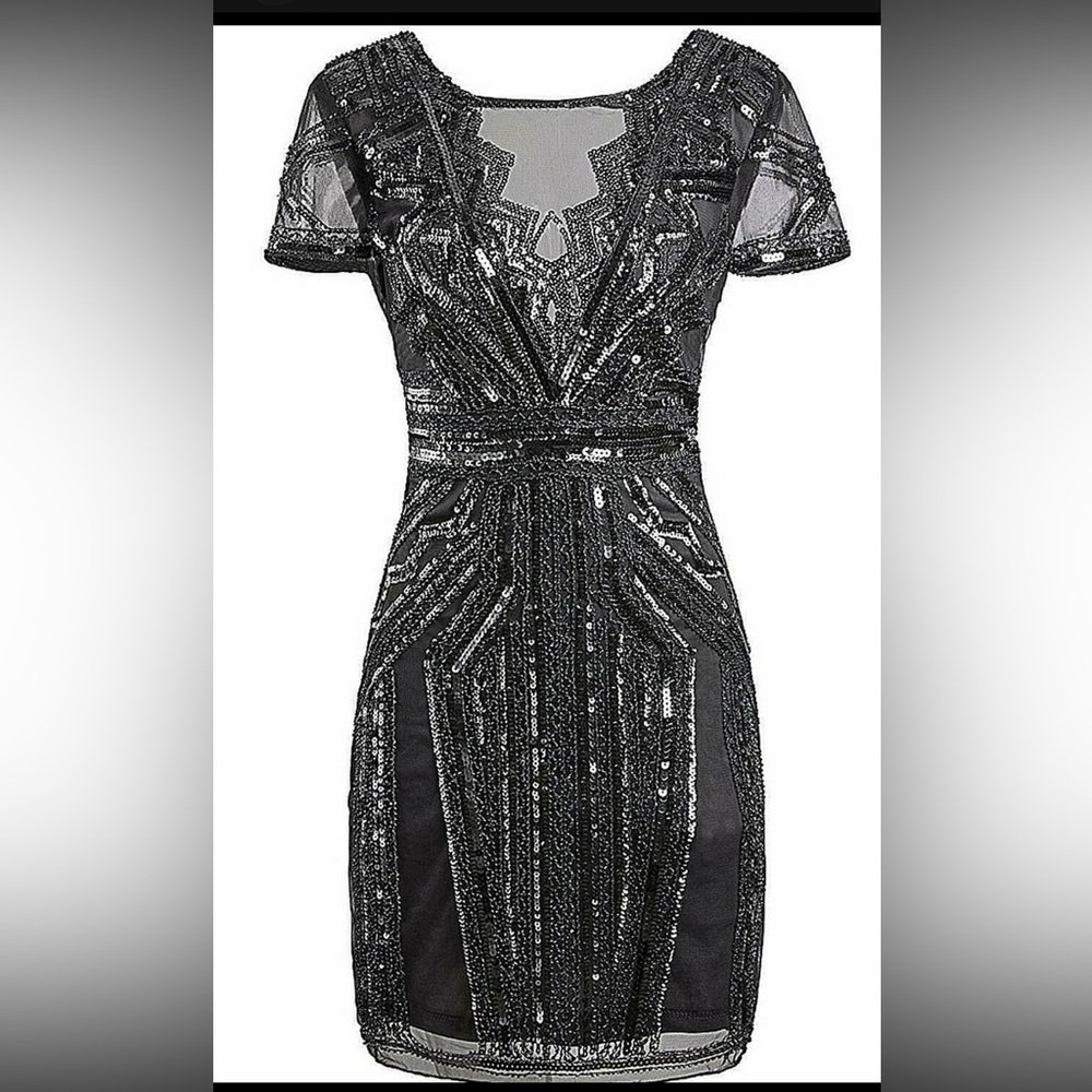 VIJIV 1920s Short Dresses V Neck Inspired Sequins Cocktail Flapper Dress NWT